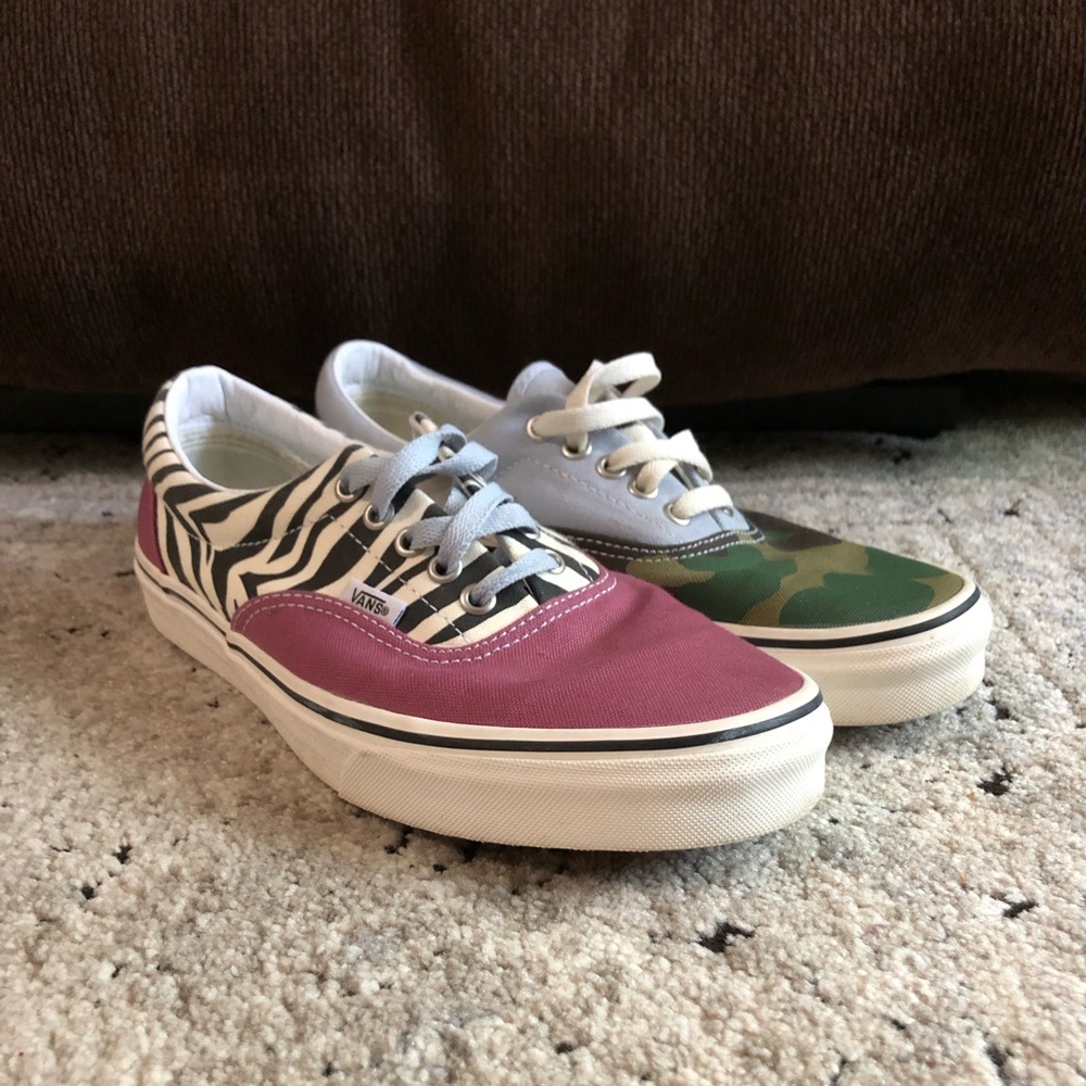 VANS Zebra/Camo Mismatched Sneakers